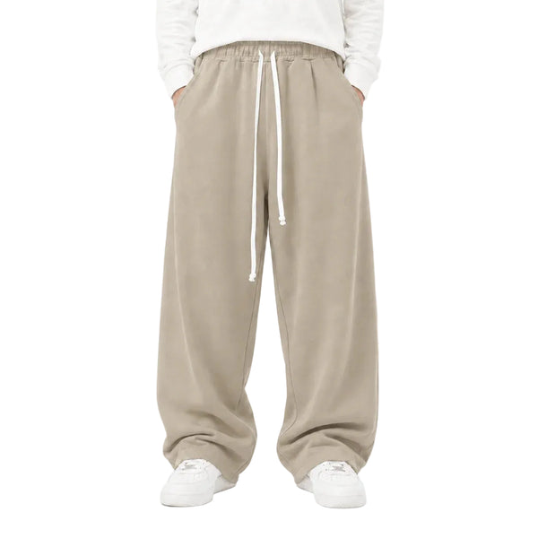 Pantaloni Lungi Largi Bărbați Camel cu Șnur Lung și Buzunar la Spate