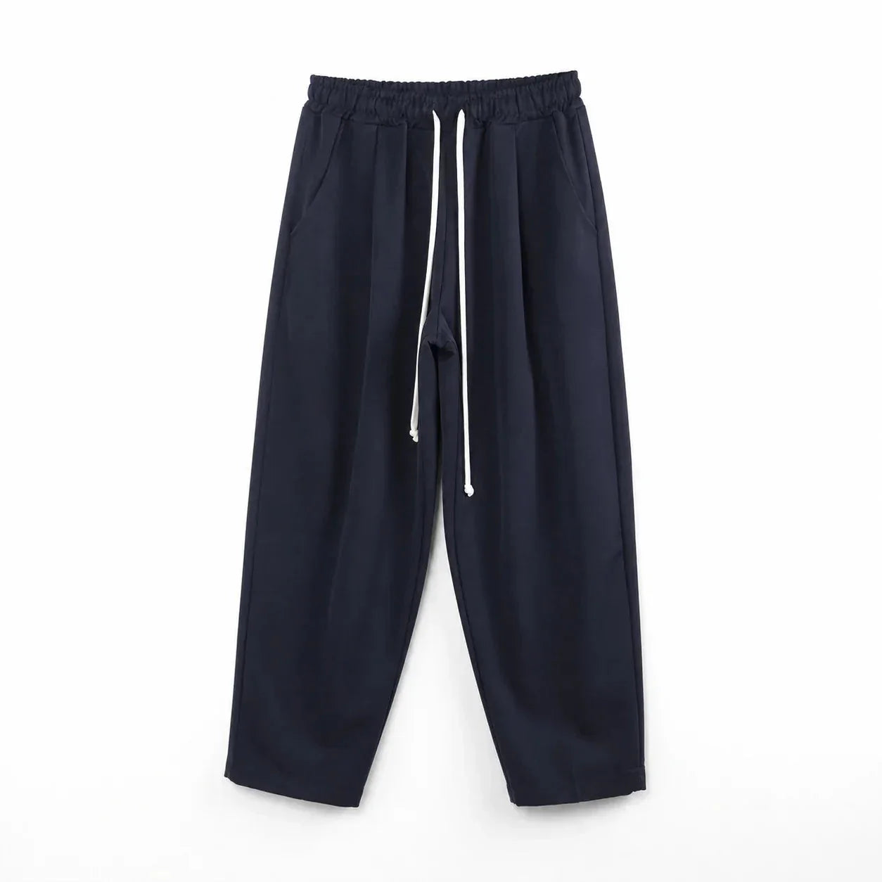Pantaloni lungi bleumarin pentru bărbați, vedere frontală cu șnur alb ajustabil