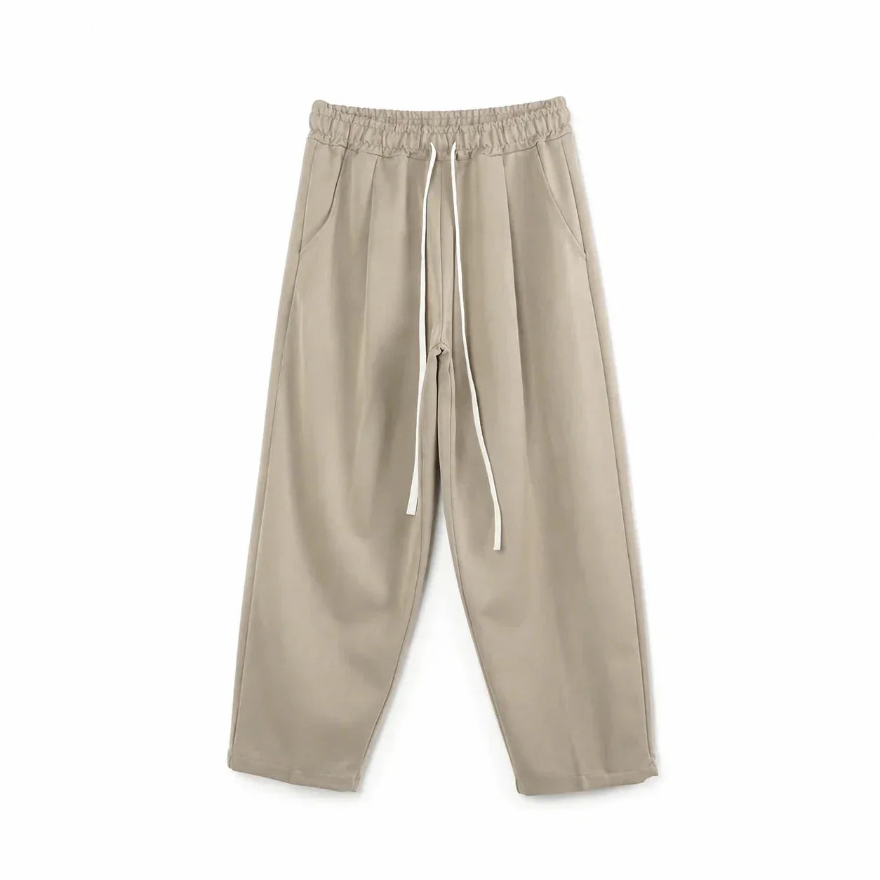 Pantaloni lungi camel pentru bărbați, vedere din față cu șnur ajustabil și croială lejeră