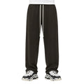 Pantaloni lungi wide leg maro pentru bărbați, purtați din față cu șnur alb