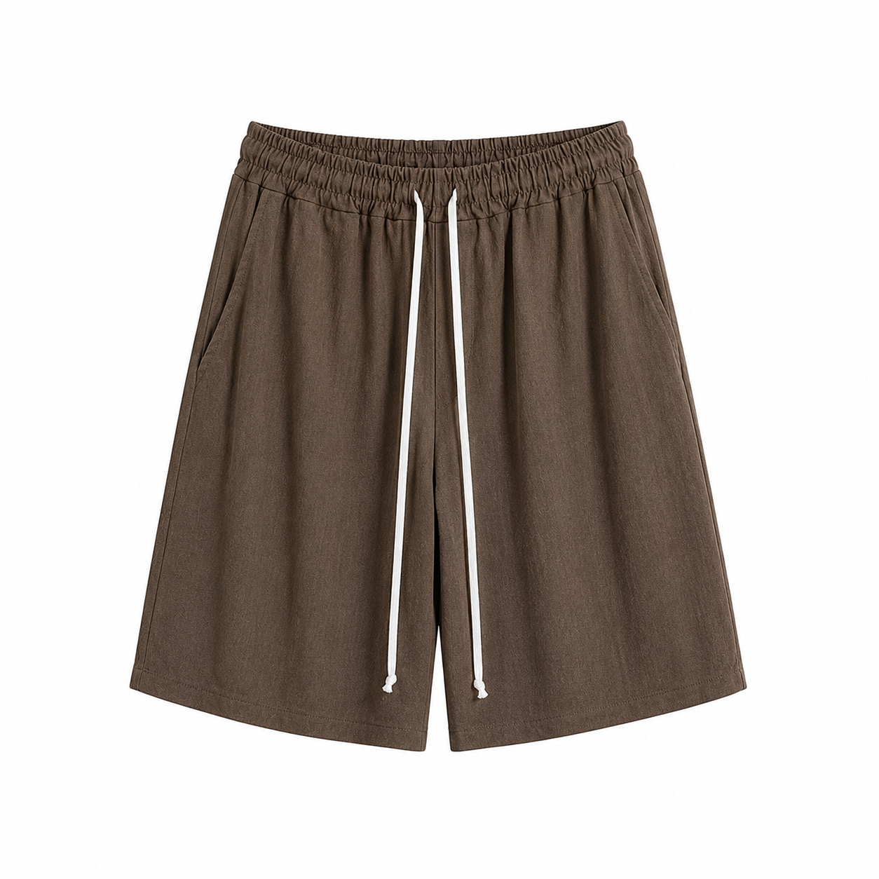Pantaloni maro cu șnur lung în talie, confecționați din amestec de vâscoză și in, vedere frontală.