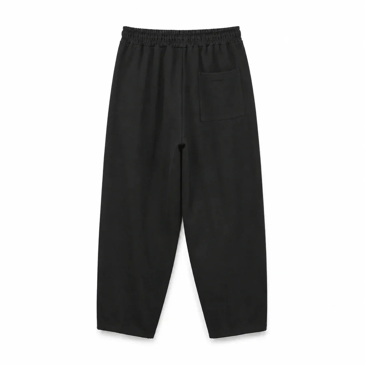 Pantaloni negri pentru bărbați, vedere din spate cu buzunar aplicat și talie elastică