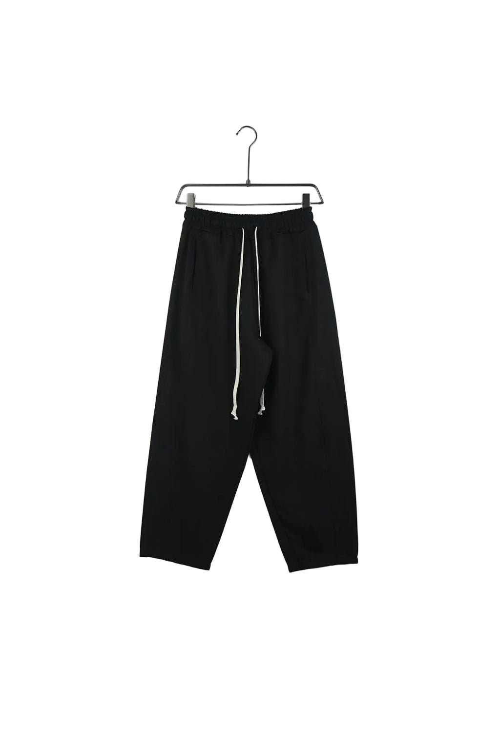 Pantaloni de barbati culoare neagra cu snur lung decorativ si talie elastica stil casual