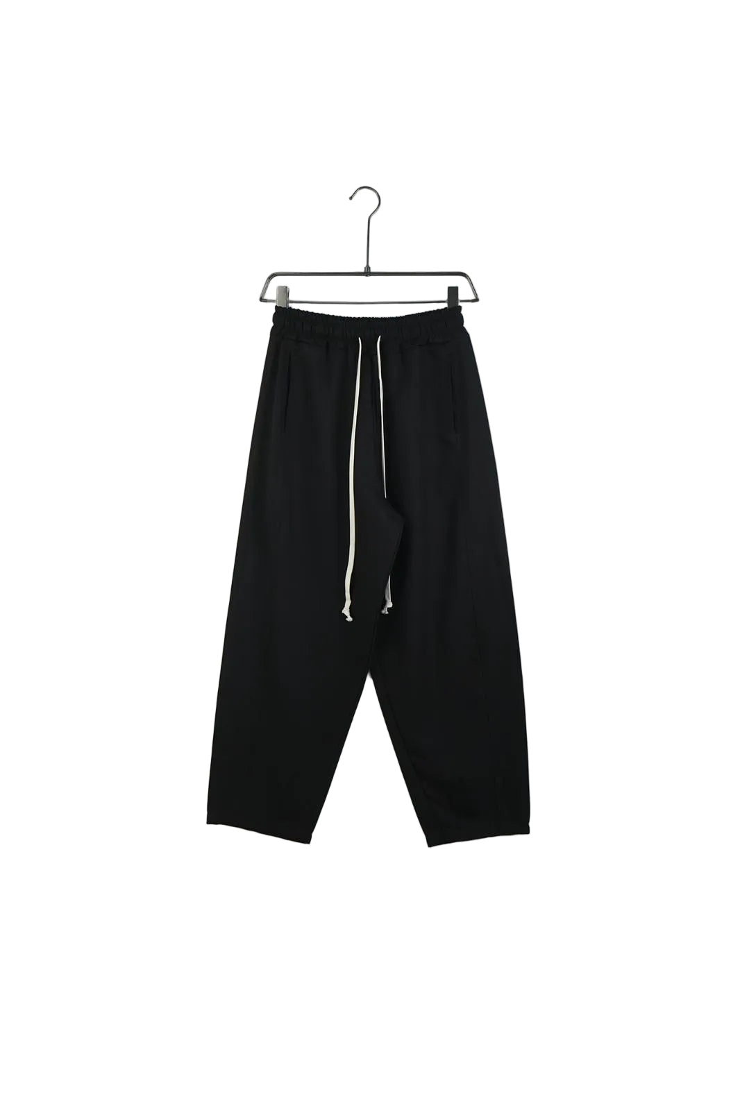 Pantaloni de barbati culoare neagra cu snur lung decorativ si talie elastica stil casual