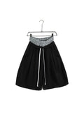 Pantaloni negri oversized pentru bărbați, lungime peste genunchi, cu bandă elastică și șnur lung ajustabil