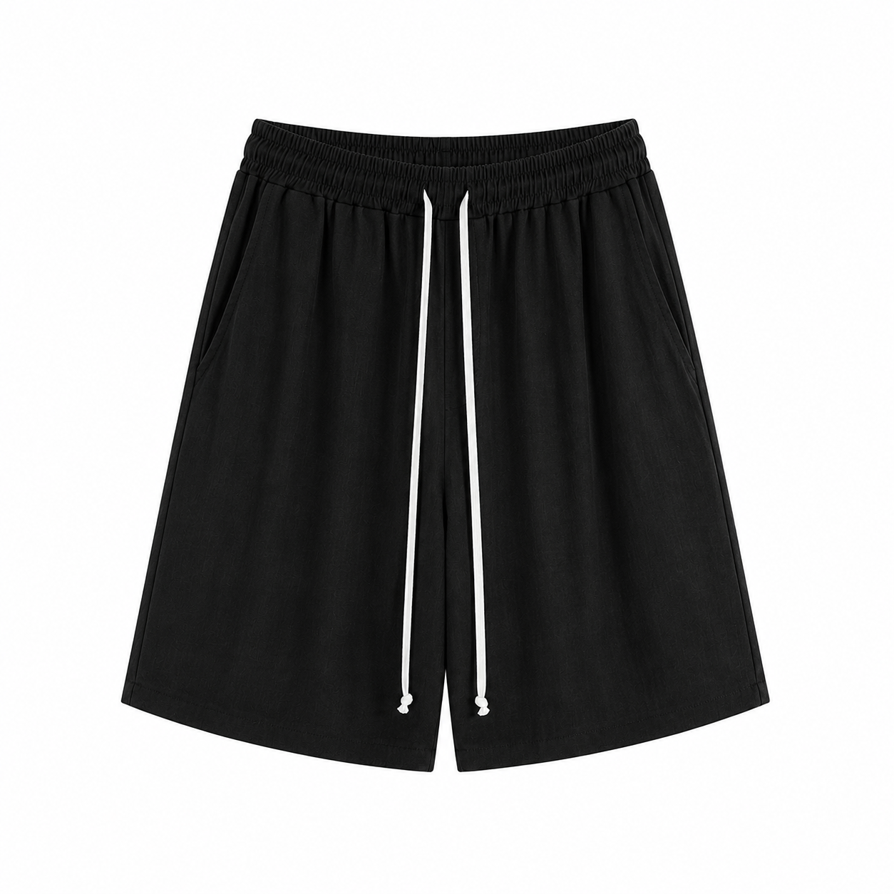 Pantaloni negri cu șnur lung în talie, confecționați din amestec de vâscoză și in, vedere frontală pentru ținute de vară.