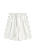 Pantaloni albi oversized cu șnur lung în talie, având o cusătură decorativă frontală pe centrul piciorului, confecționați dintr-un amestec de bumbac și poliester.