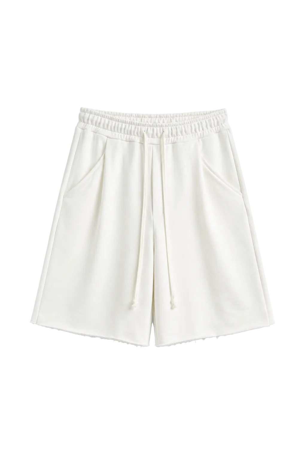 Pantaloni albi oversized cu șnur lung în talie, având o cusătură decorativă frontală pe centrul piciorului, confecționați dintr-un amestec de bumbac și poliester.