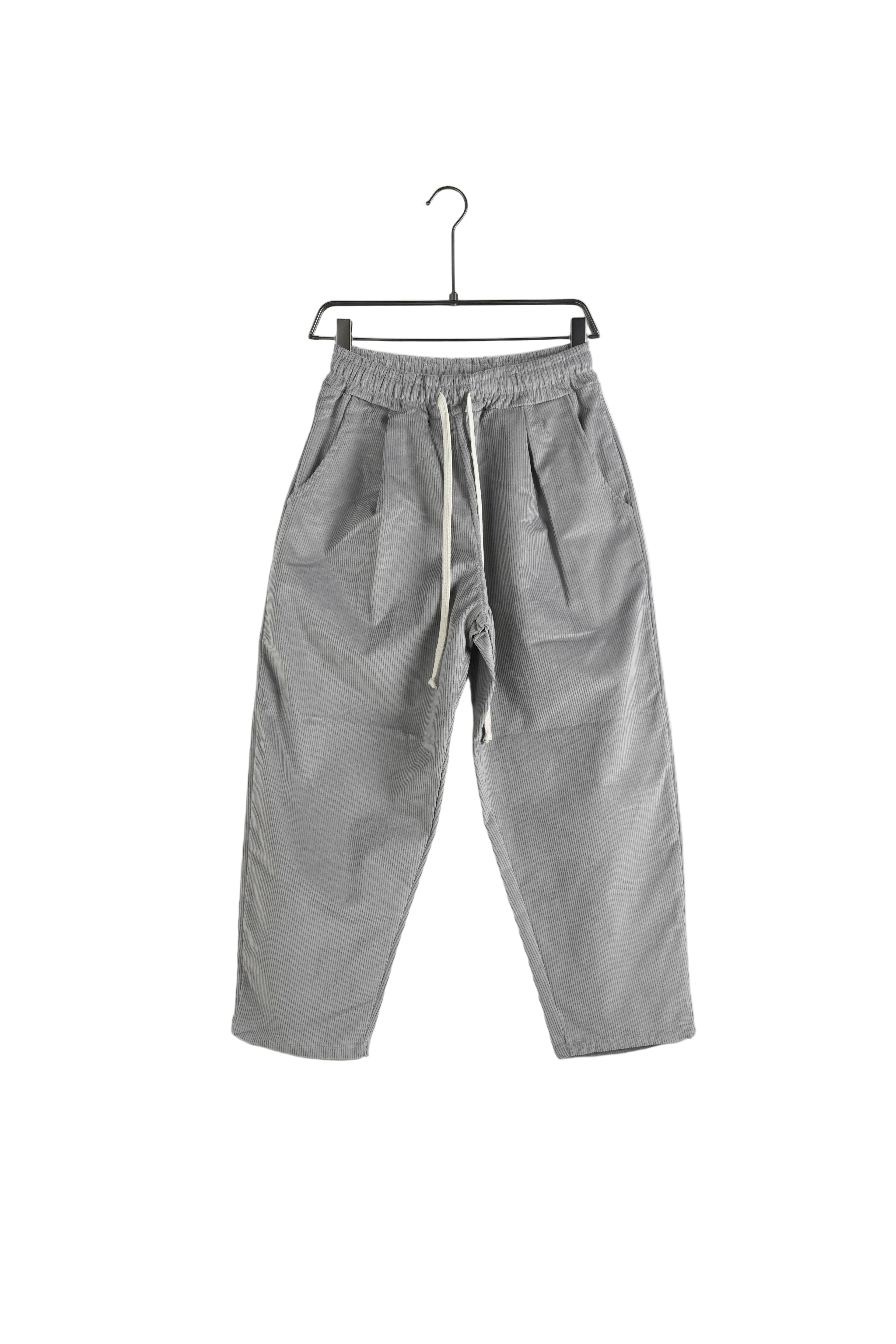 Pantaloni lungi raiați bărbați nuanță gri deschis, croială largă tip pantaloni cu șnur lung decorativ streetwear