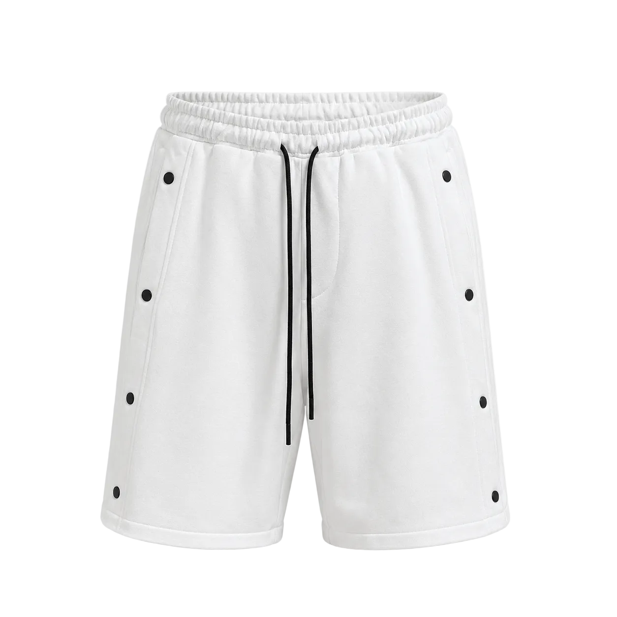 Pantaloni scurți albi 100% bumbac cu șnur lung și capse laterale