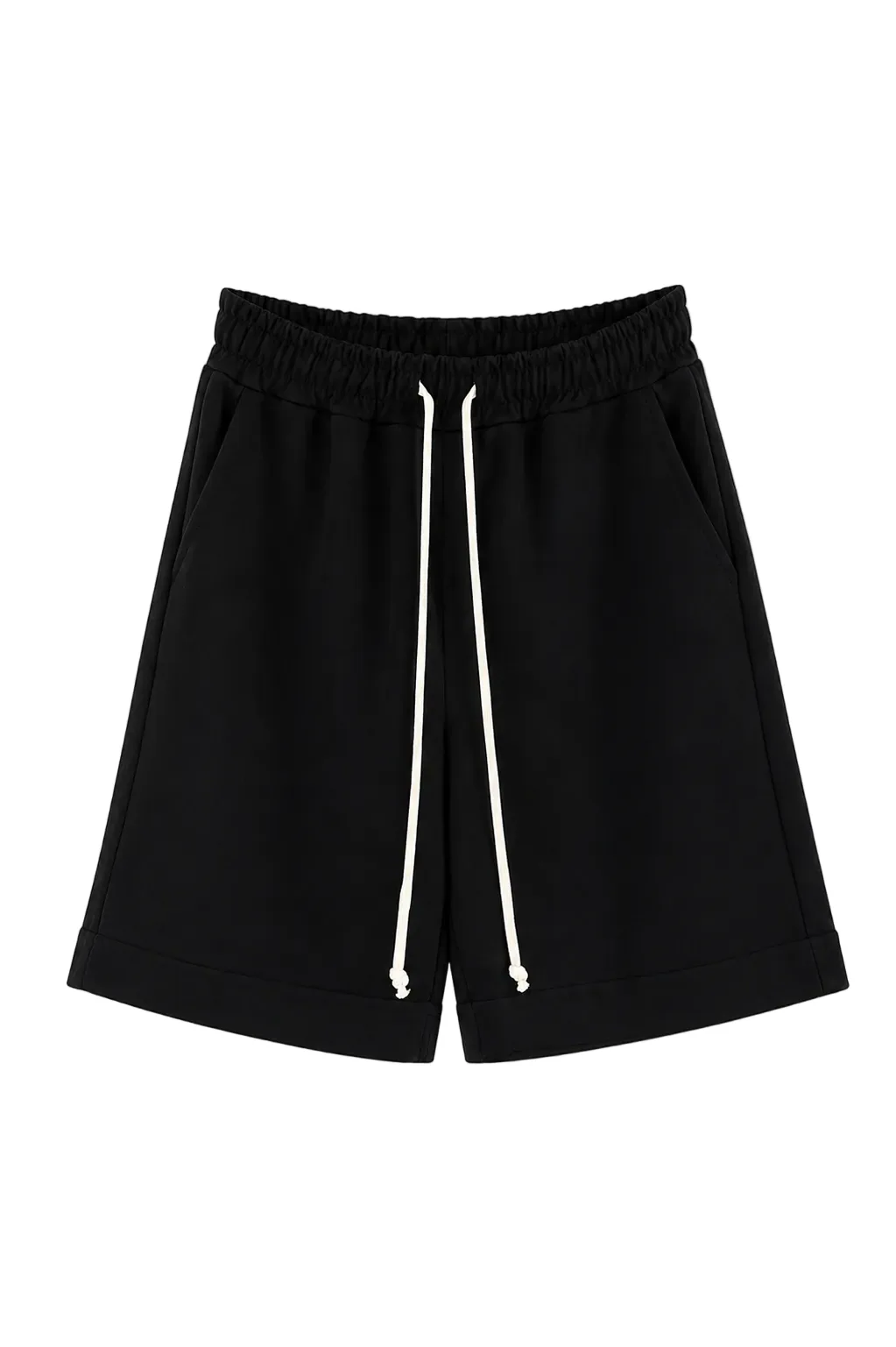 Pantaloni scurți negri pentru bărbați cu șiret lung și design modern streetwear
