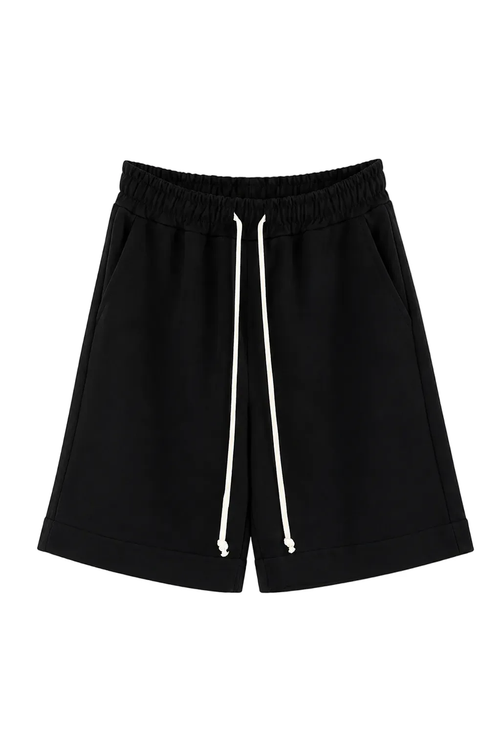Pantaloni scurți negri pentru bărbați cu șiret lung și design modern streetwear