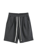 Pantaloni scurți casual pentru bărbați, culoare gri închis, cu șnur lung în talie și croială modernă