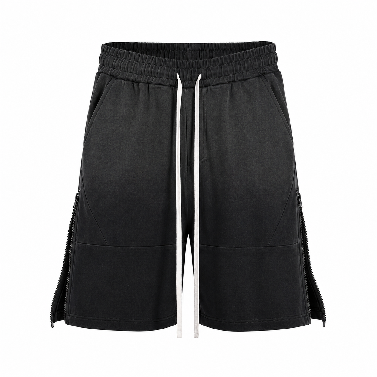 Pantaloni Scurți Bărbați Negri cu Fermoare Laterale și Șnur Lung – 100% Bumbac