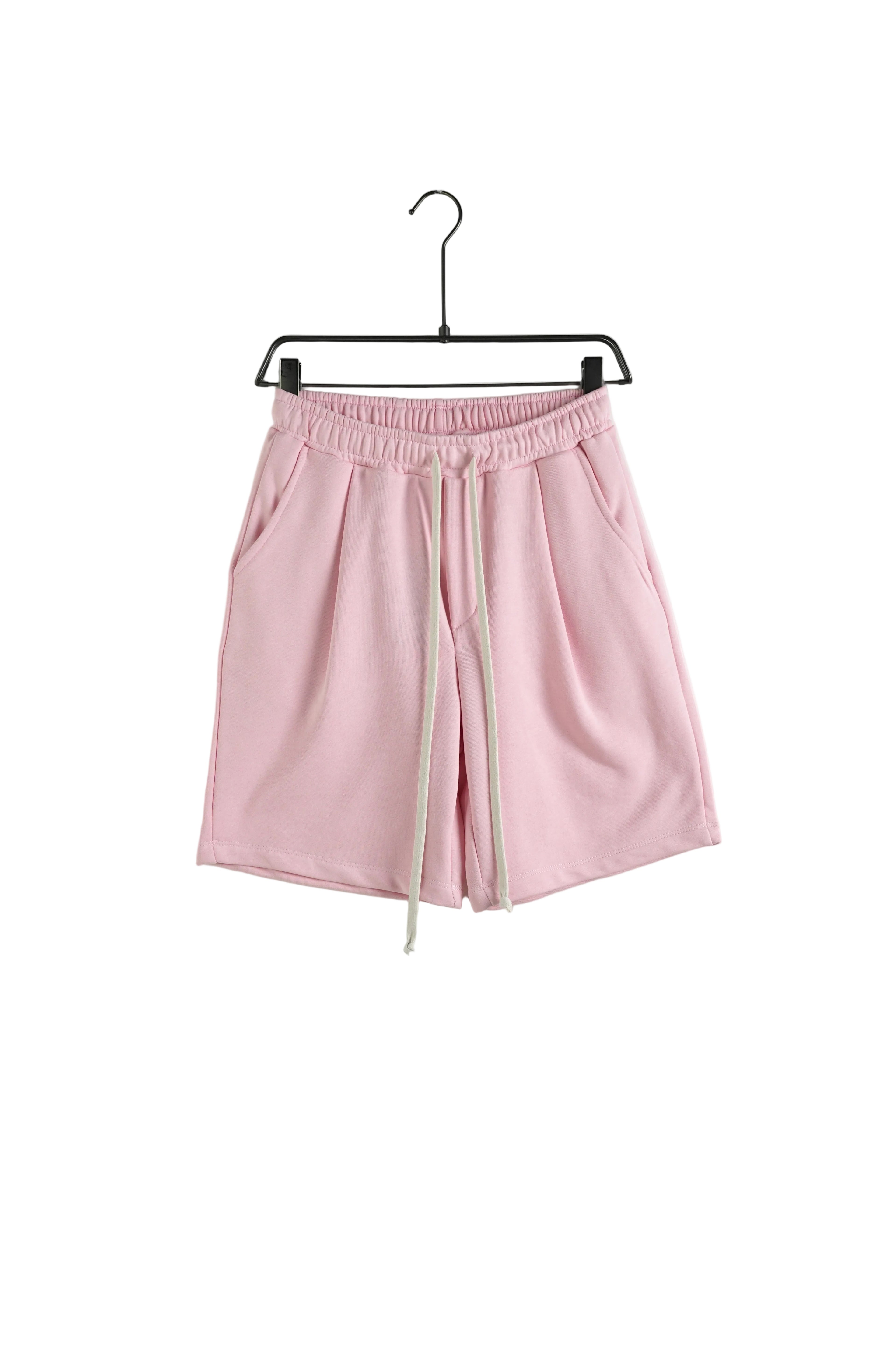 Pantaloni scurți bărbați roz cu șnur lung ajustabil, vedere din față