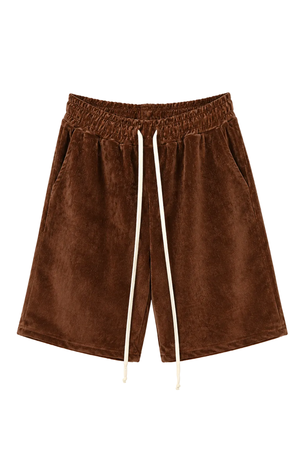 Pantaloni scurți maro din catifea premium cu talie elastică și șnur reglabil