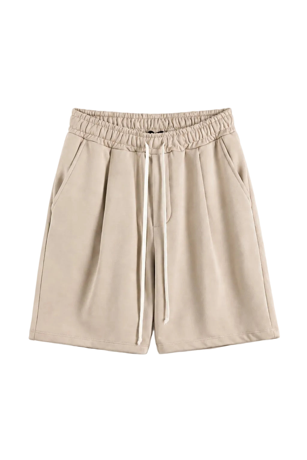 Pantaloni scurți crem cu șiret lung, design casual și confortabil.