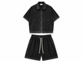 Set Bărbați Negru Prespălat cu Fermoar și Pantaloni Scurți – 100% Bumbac - produs fashion bărbați Atelier AXD