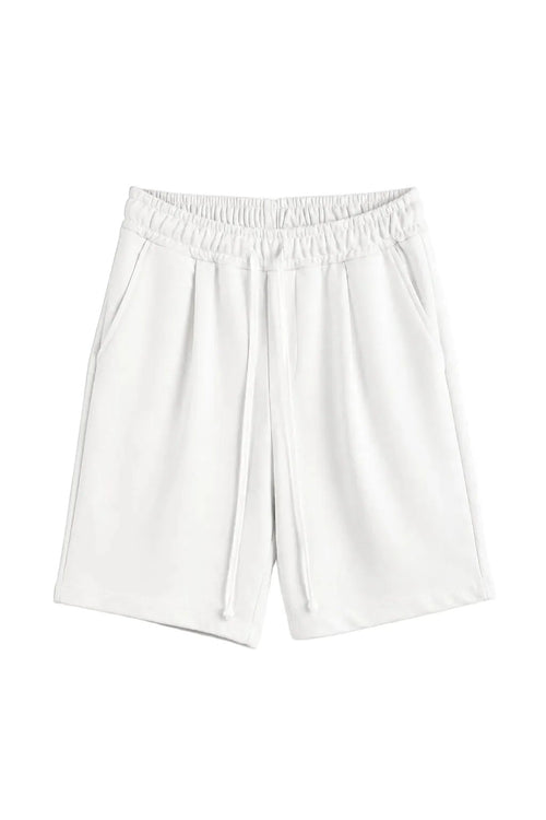 Pantaloni scurți albi pentru bărbați, model casual cu șnur lung în talie, dintr-un material elastic și confortabil