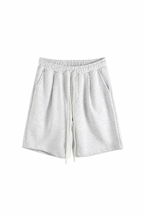 Pantaloni Scurți Bărbați Gri-Alb din Bumbac cu Șnur Lung - produs fashion bărbați Atelier AXD