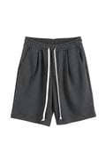 Pantaloni scurți casual pentru bărbați, culoare gri închis, cu șnur lung în talie și croială modernă