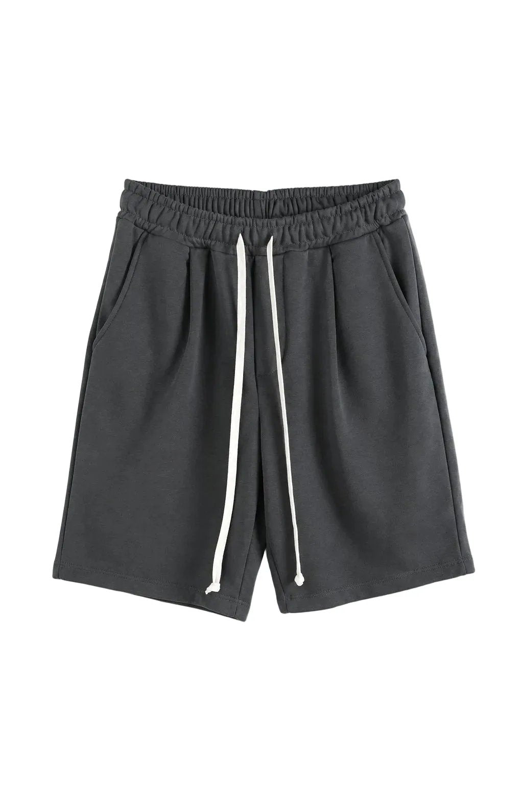 Pantaloni scurți casual pentru bărbați, culoare gri închis, cu șnur lung în talie și croială modernă