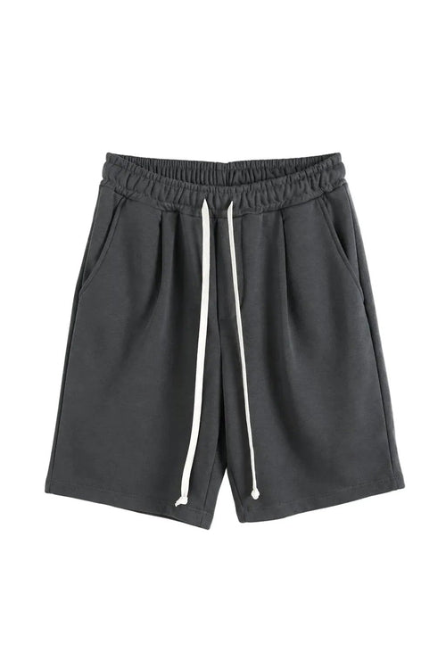 Pantaloni scurți casual pentru bărbați, culoare gri închis, cu șnur lung în talie și croială modernă