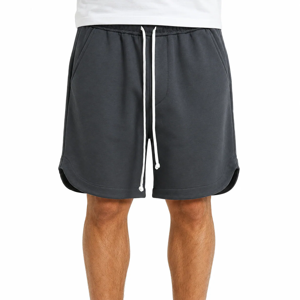 Pantaloni scurți sport gri închis pentru bărbați, cu șnur lung și despicătură laterală – Atelier AXD