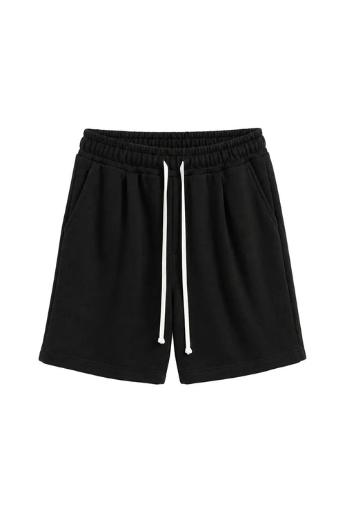 Pantaloni scurți negri cu șnur lung, design casual, lejer și confortabil