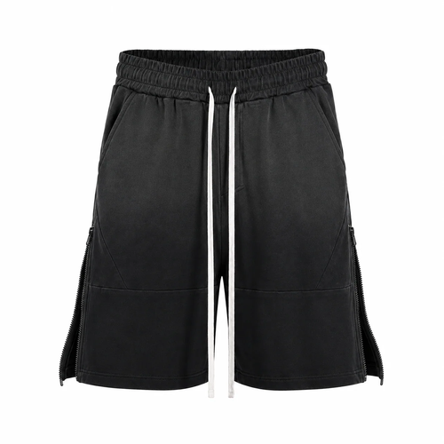Pantaloni Scurți Bărbați Negri cu Fermoare Laterale și Șnur Lung – 100% Bumbac - produs fashion bărbați Atelier AXD