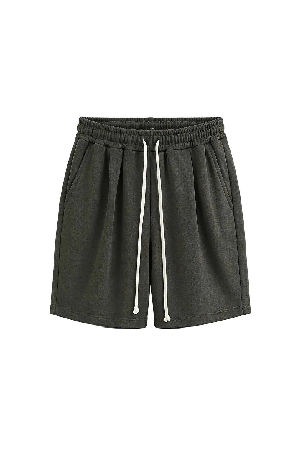 Pantaloni scurți pentru bărbați, culoare verde militar (kaki), model casual cu șnur lung în talie și material rezistent.