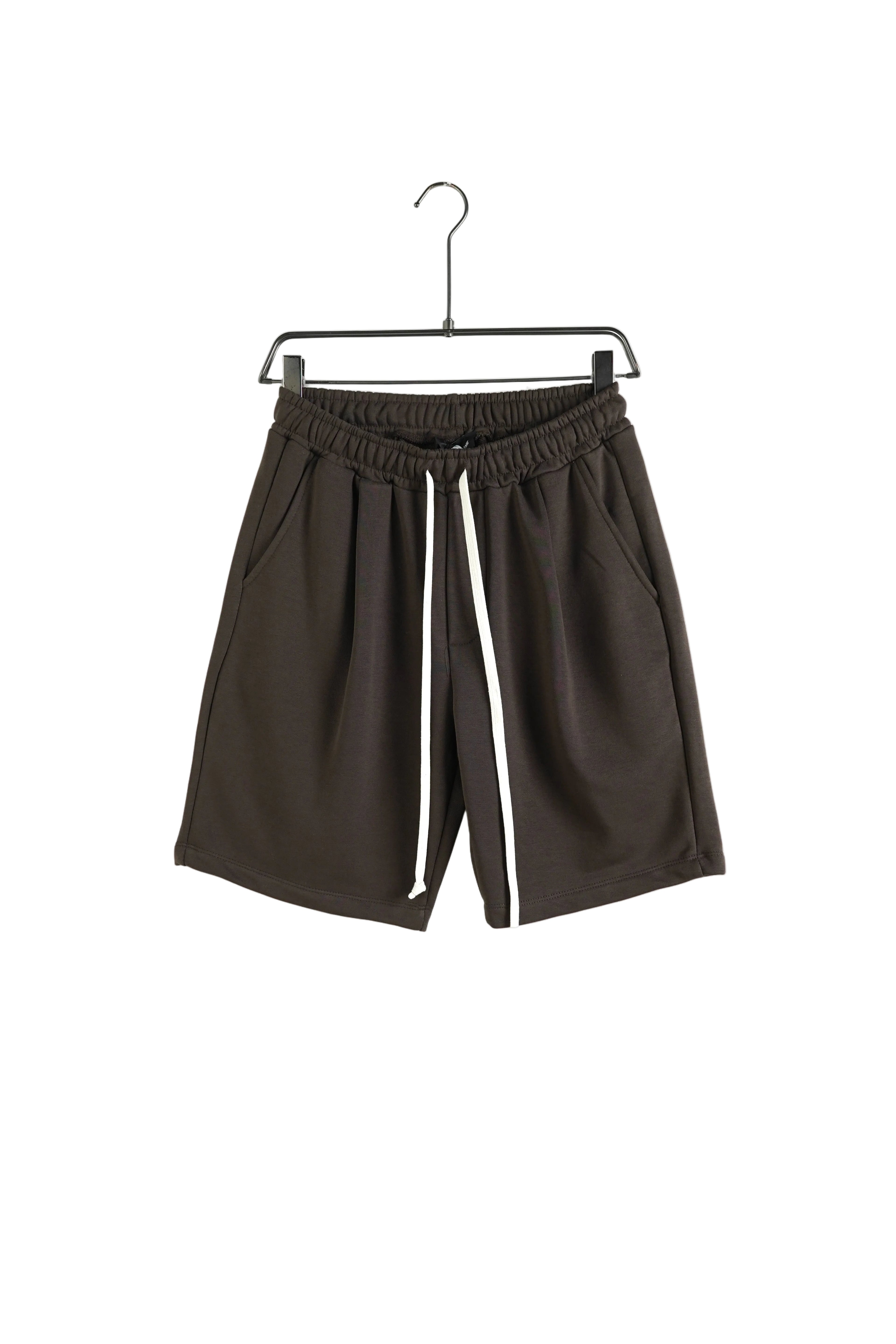 Pantaloni scurți din bumbac maro închis cu șnur lung reglabil în talie