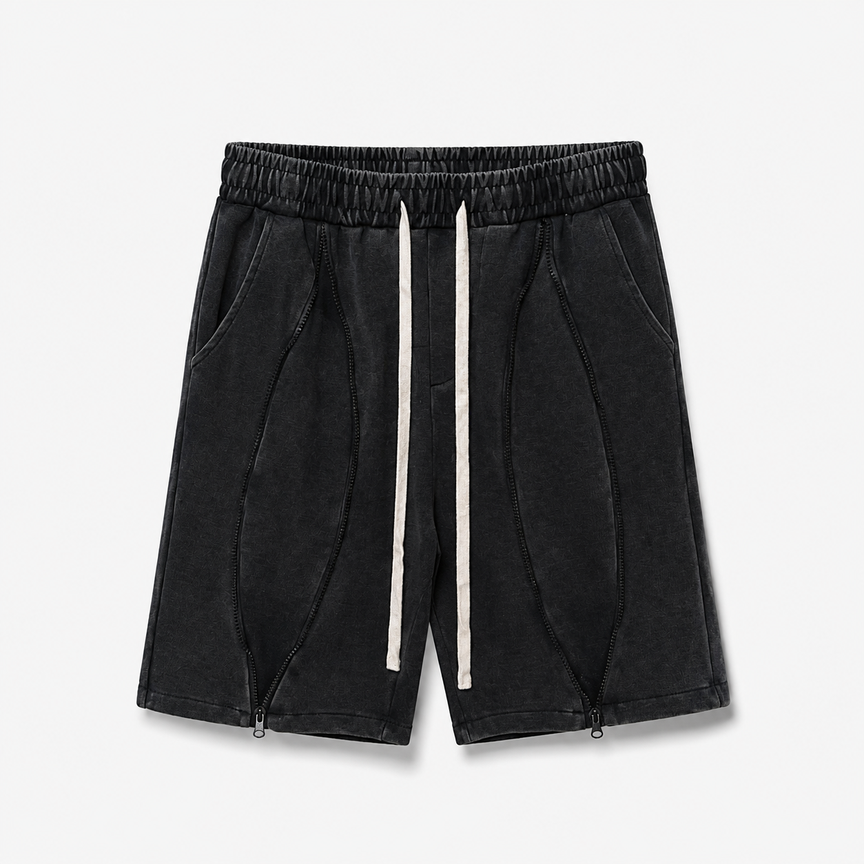 Pantaloni scurți negri 100% bumbac cu fermoar pe mijloc și șnur lung