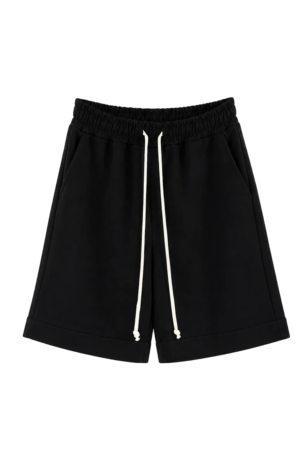 Pantaloni scurți negri pentru bărbați cu șiret lung și design modern streetwear