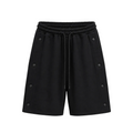 Pantaloni scurți negri 100% bumbac cu șnur lung și capse laterale