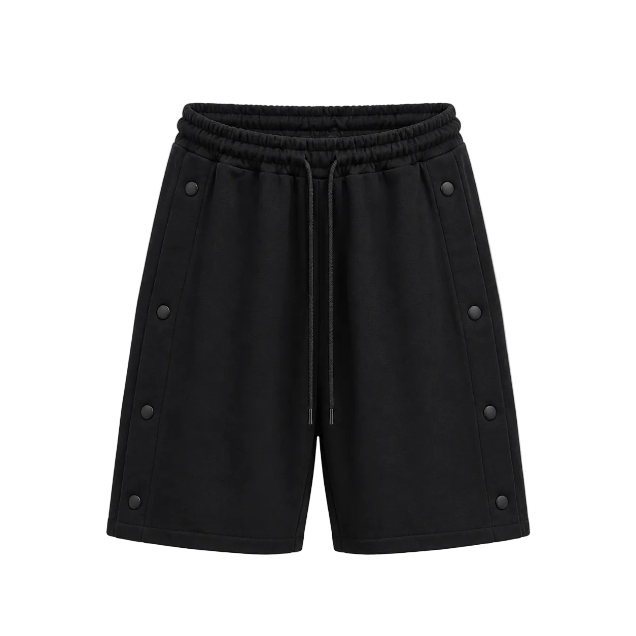 Pantaloni scurți negri 100% bumbac cu șnur lung și capse laterale
