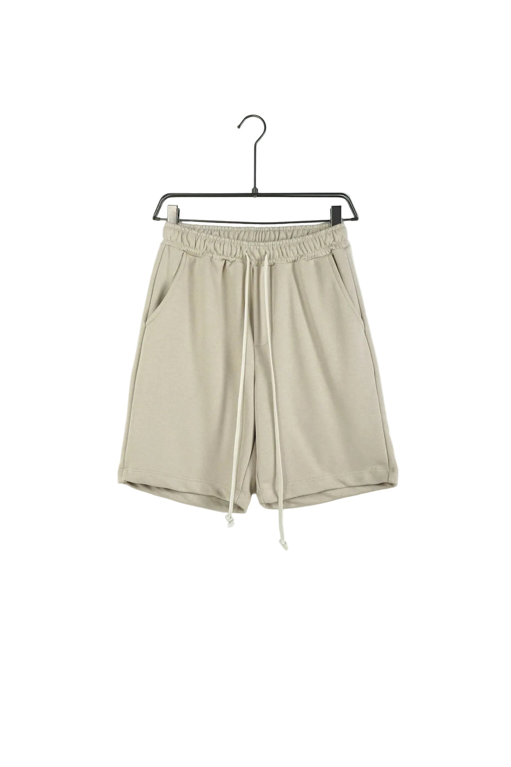 Pantaloni scurți unisex din bumbac moale, culoare crem, model versatil cu șiret lung în talie pentru un look relaxat