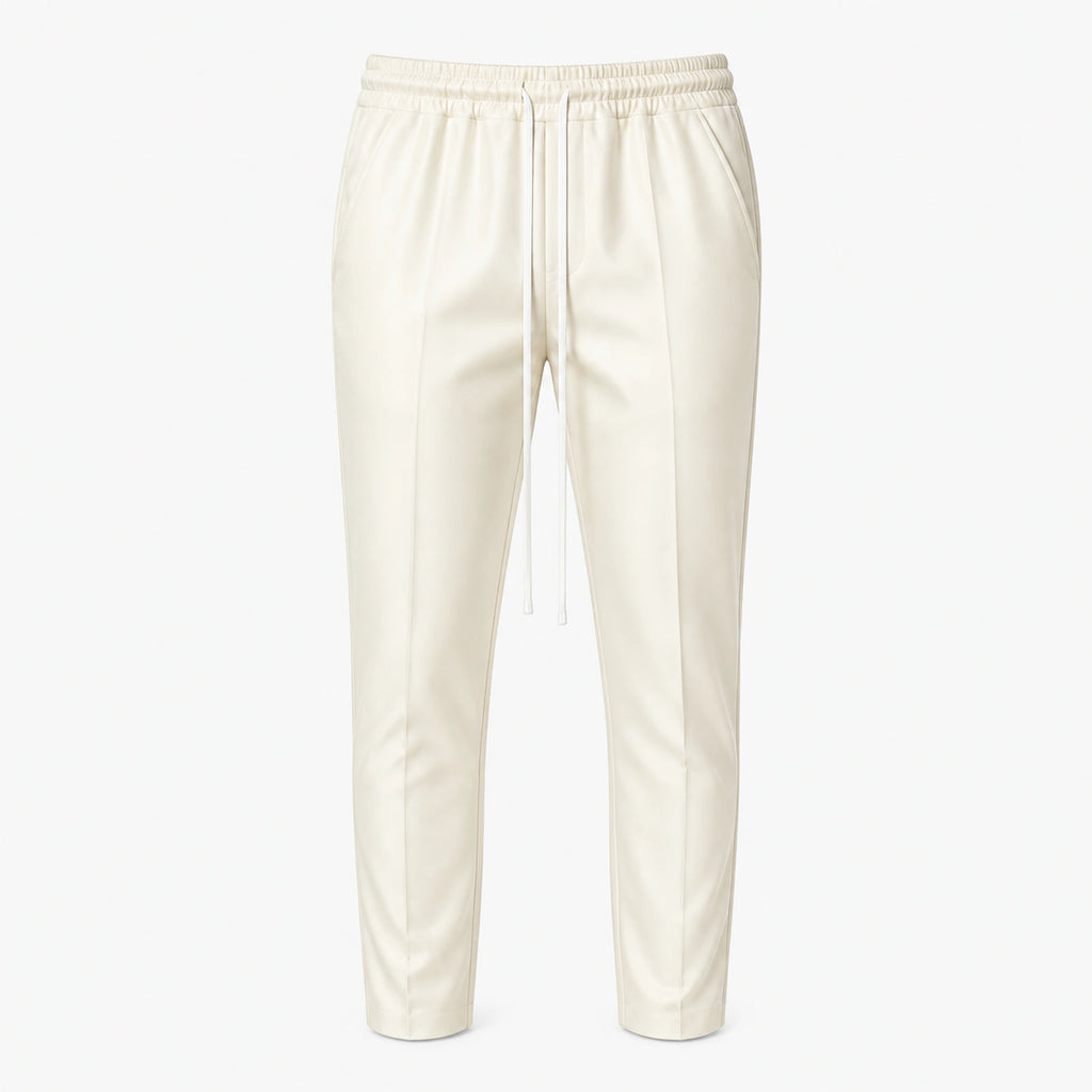 Pantaloni slim bărbați alb unt, ghost mannequin, vedere frontală