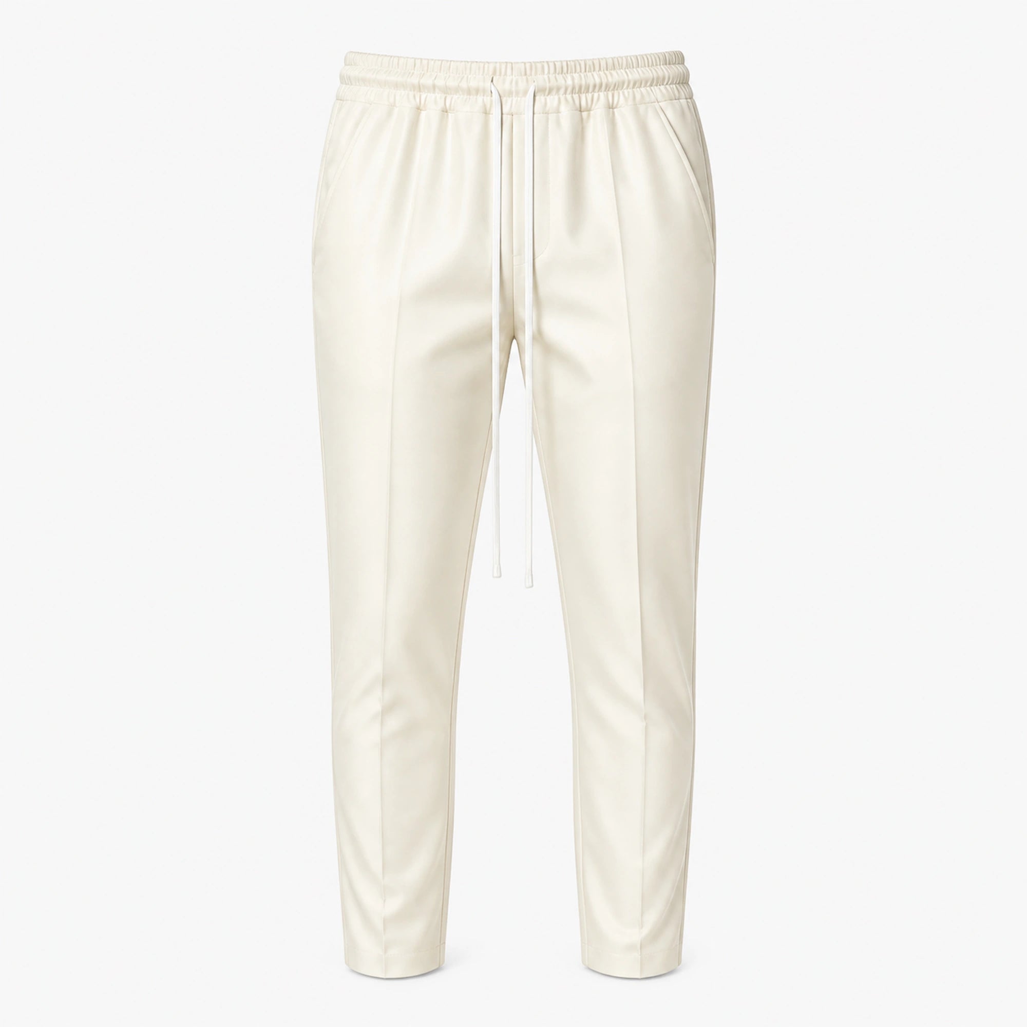Pantaloni slim bărbați alb unt, ghost mannequin, vedere frontală