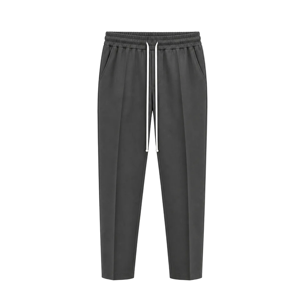 Pantaloni slim bărbați gri antracit cu șnur lung LW3055, ghost mannequin, vedere frontală
