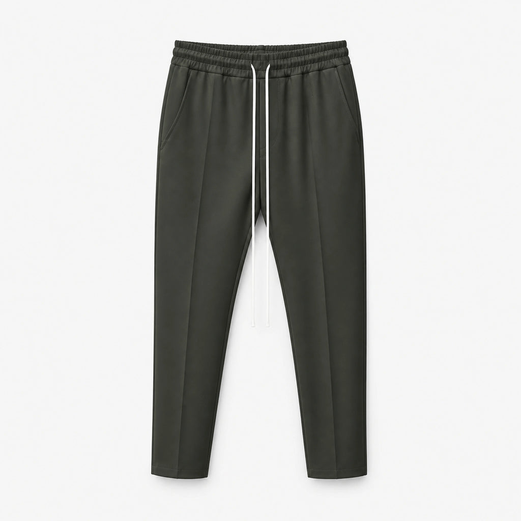 Pantaloni slim bărbați verde militar, ghost mannequin, vedere frontală