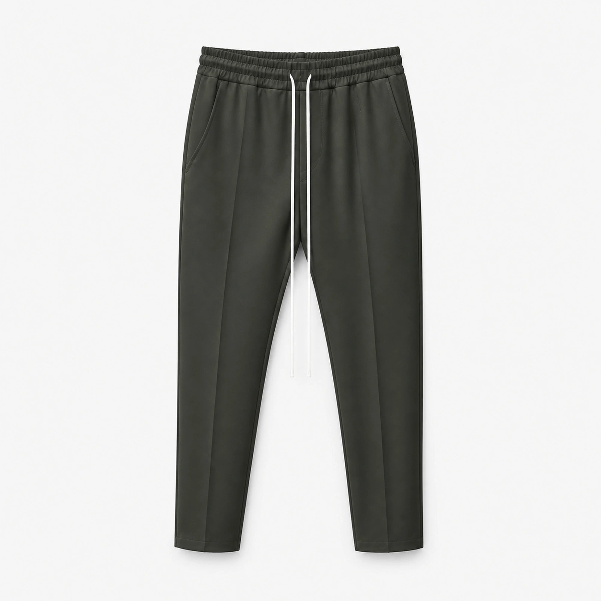 Pantaloni slim bărbați verde militar, ghost mannequin, vedere frontală