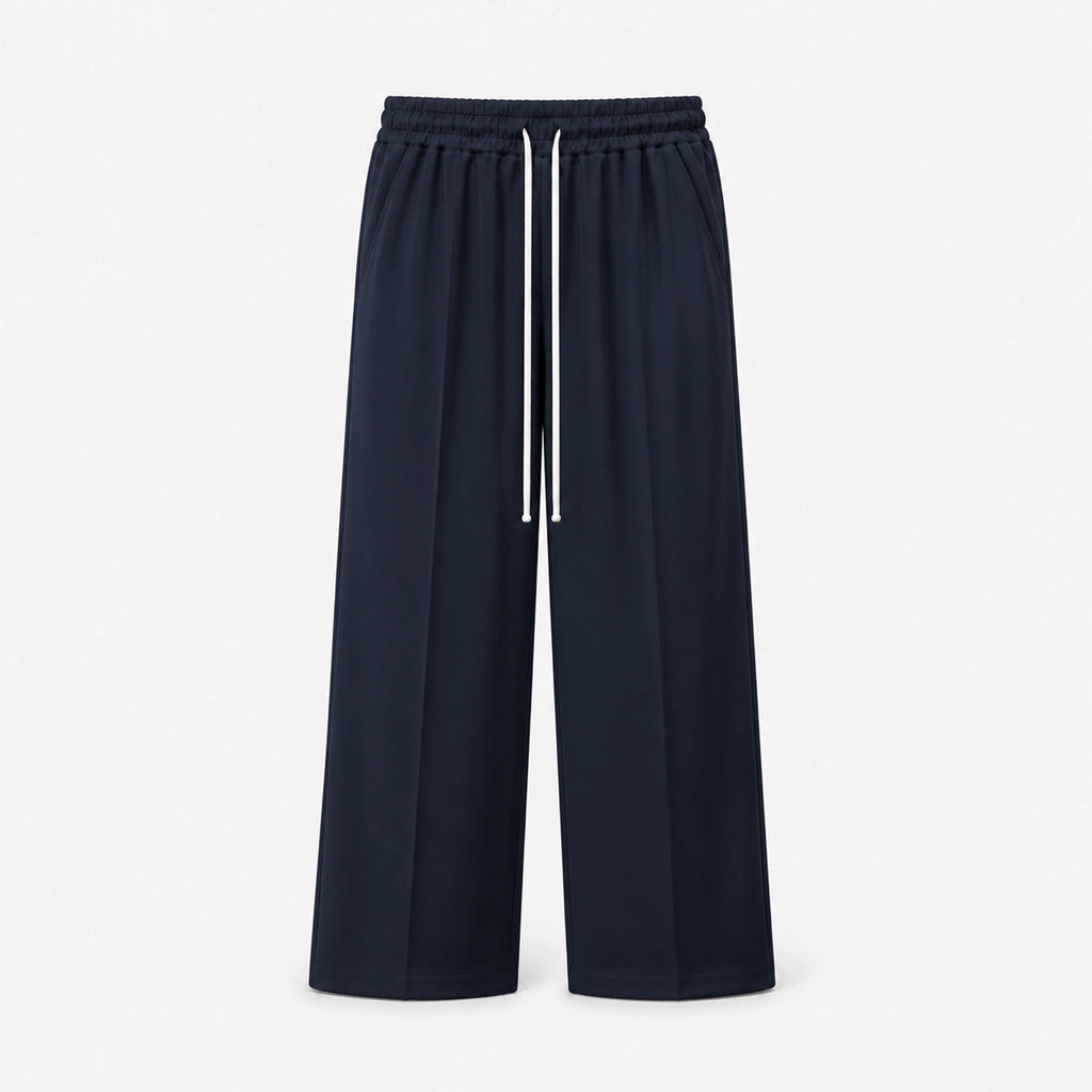 Pantaloni wide leg bărbați bleumarin, ghost mannequin, vedere frontală