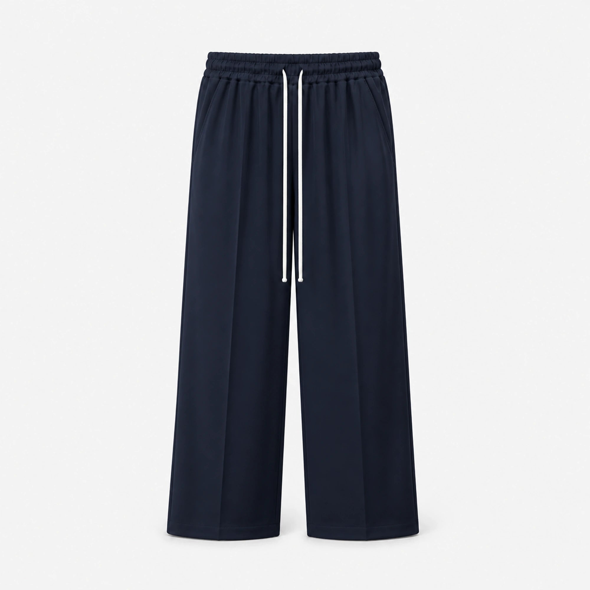 Pantaloni wide leg bărbați bleumarin, ghost mannequin, vedere frontală