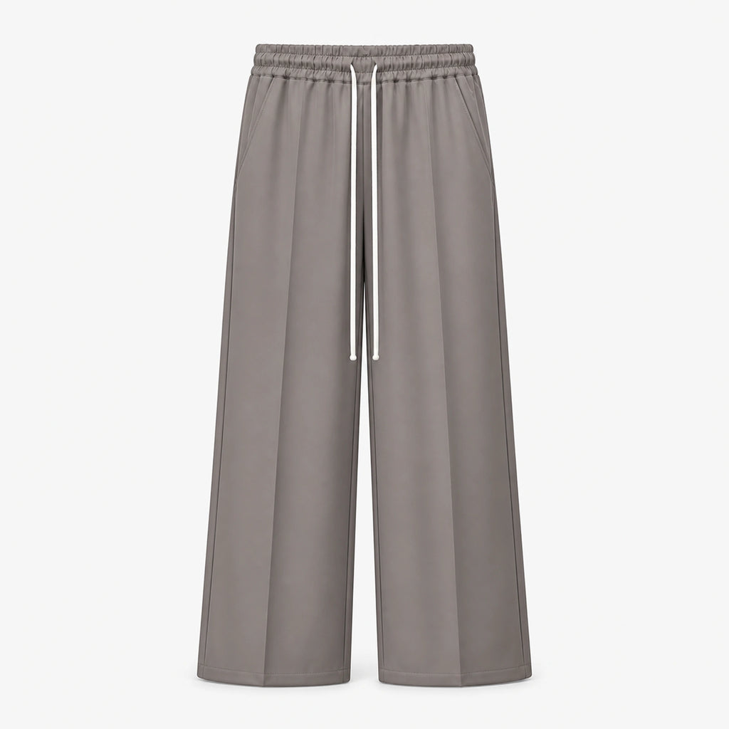 Pantaloni wide leg bărbați grej, ghost mannequin, vedere frontală