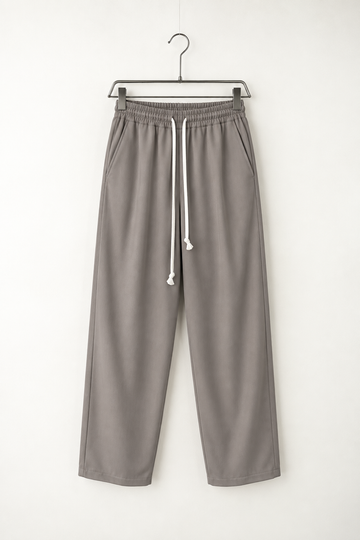Pantaloni Wide Leg Bărbați Grej cu Șnur Lung