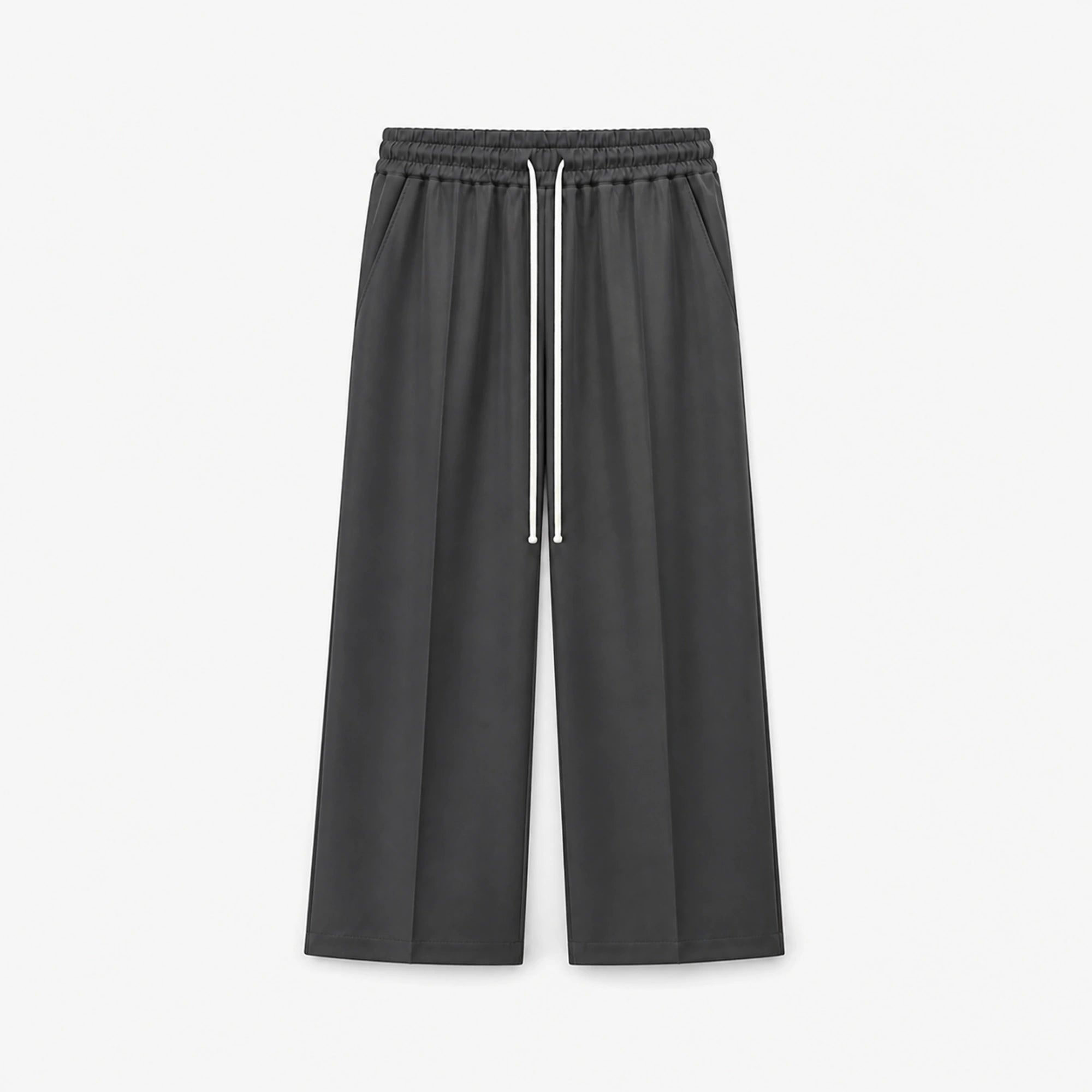 Pantaloni wide leg bărbați gri antracit, ghost mannequin, vedere frontală