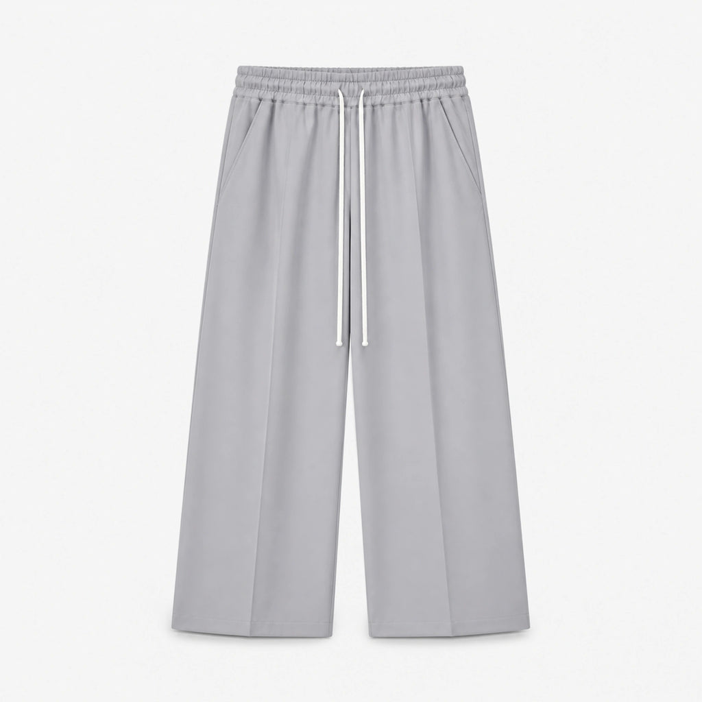 Pantaloni wide leg bărbați gri deschis, ghost mannequin, vedere frontală
