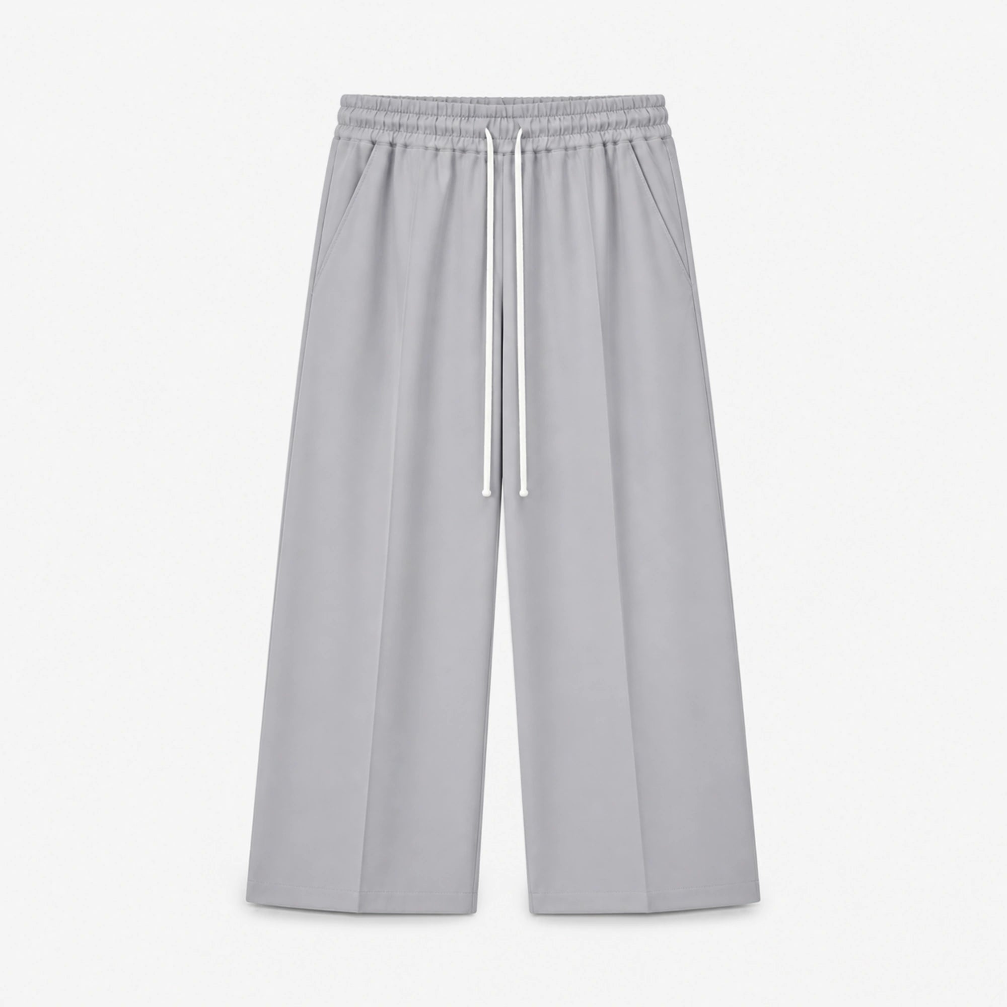 Pantaloni wide leg bărbați gri deschis, ghost mannequin, vedere frontală