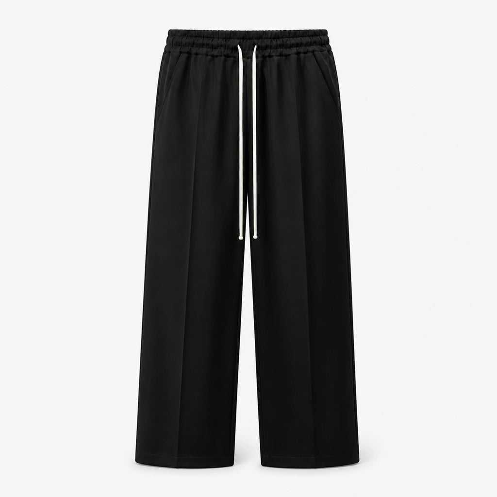 Pantaloni wide leg bărbați negri, ghost mannequin, vedere frontală